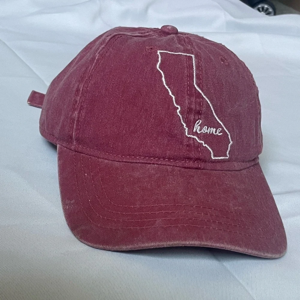 Home Free California Hat | Vintage Maroon Distressed Baseball Cap Adjustable